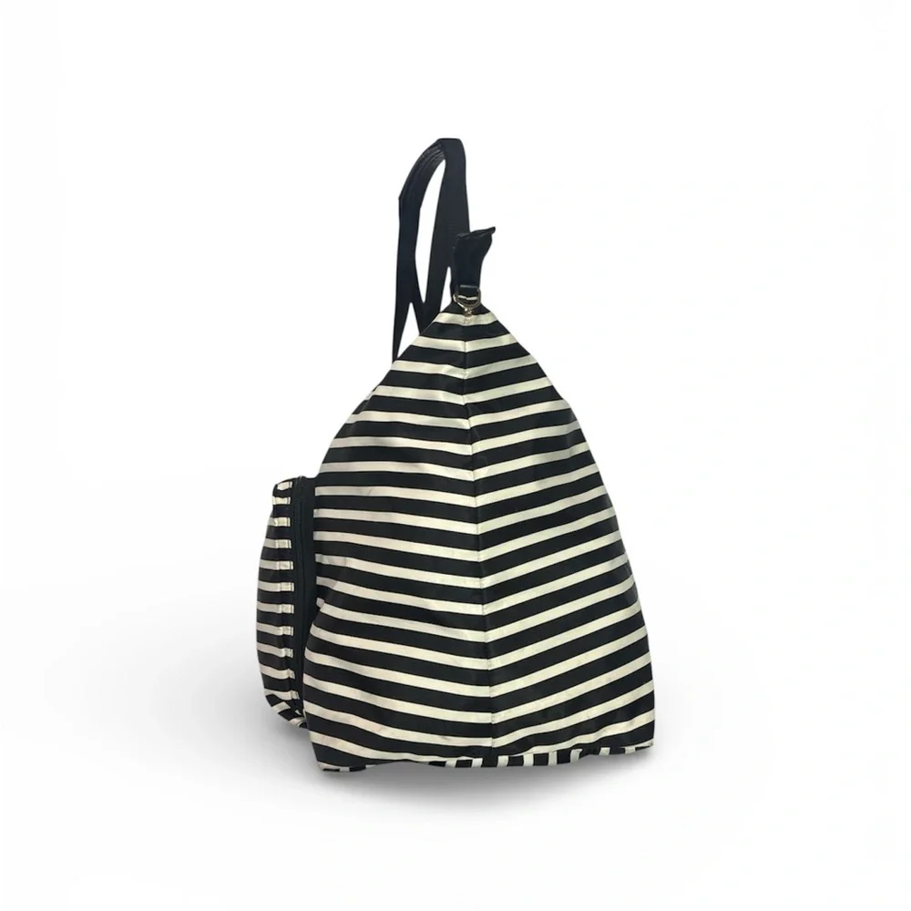 Kate Spade New York Black White Stripe Foldable Travel Tote Weekender Bag